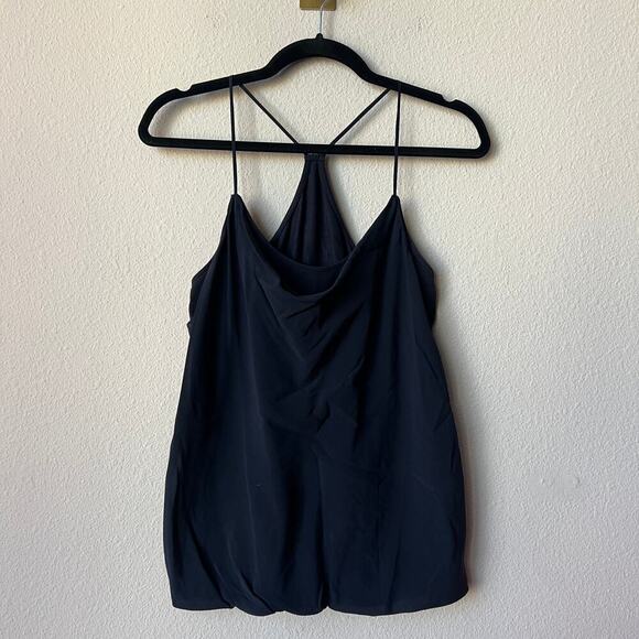 Vince Dark Navy Cowl Neck Bubble Hem Silk Blend Tank Top Size S - Picture 2 of 6